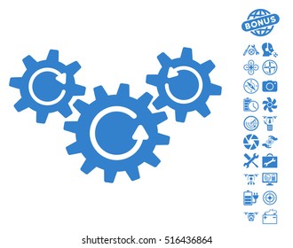 Transmission Wheels Rotation pictograph with bonus copter tools design elements. Vector illustration style is flat iconic symbols on white background.