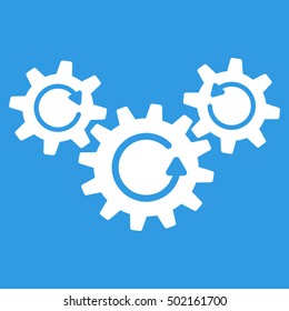 Transmission Wheels Rotation vector pictogram. Style is flat graphic symbol, white color, blue background.