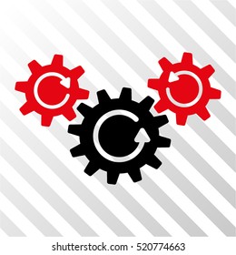Transmission Wheels Rotation vector pictogram. Illustration style is flat iconic bicolor intensive red and black symbol on a hatched transparent background.