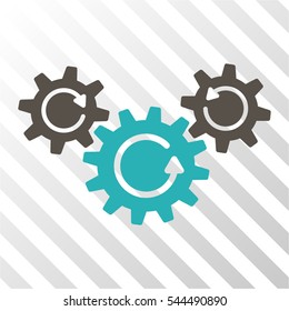 Transmission Wheels Rotation vector pictograph. Illustration style is flat iconic bicolor grey and cyan symbol on a hatched transparent background.