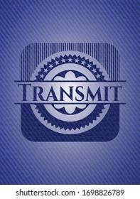 Transmit emblem with denim texture. Vector Illustration. Detailed.