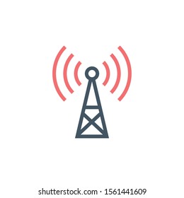 Transmitter Antenna Communication Tower Icon, Wifi Of Cell Phone Connection. Cell Phone Tower Icon Isolated On White Background