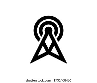 Transmitter Antenna Communication Tower Icon, Wifi Of Cell Phone Connection. Cell Phone Tower Icon Isolated On White Background