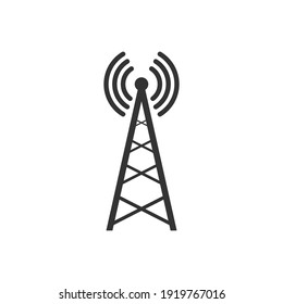 Transmitter Antenna Icon. Broadcast Tower Symbol. Wireless Technology Equipment. Vector Isolated On White