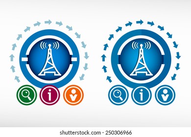 Transmitter icon and creative design elements. Flat design concept