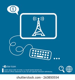 Transmitter icon and flat design elements. Line icons for application development, web page coding and programming, creative process, social media, print.