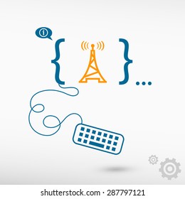 Transmitter icon and flat design elements. Design concept icons for application development, web design, creative process, social media, seo, web page coding and programming.