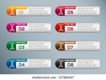 Transmitter icon and marketing icons on Infographic design template.