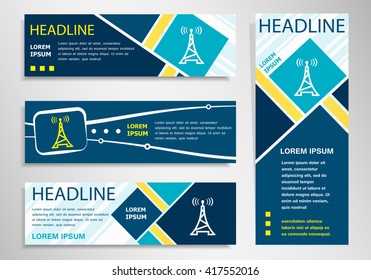 Transmitter icon on horizontal and vertical banner. Broadcaster symbol abstract banner, flyer design template