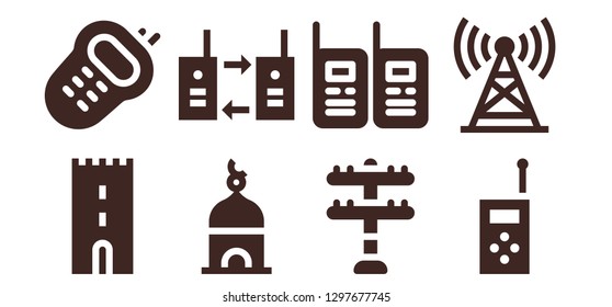  transmitter icon set. 8 filled transmitter icons. Simple modern icons about  - Tower, Walkie, Walkie talkie, Transmission tower, Walkie talkies