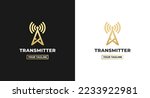 Transmitter Logo or Antenna Logo Isolated on White Background. broadcast, transmitter antenna symbol design vector illustration. Radio tower Logo. Linear style. Transmitter Logo. Cell phone tower.