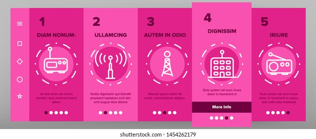 Transmitter, Radio Tower Linear Vector Onboarding Mobile App Page Screen. Transmitter and Receiver Thin Line Contour Symbols Pack. Communication Technology Pictograms. Broadcasting Illustrations