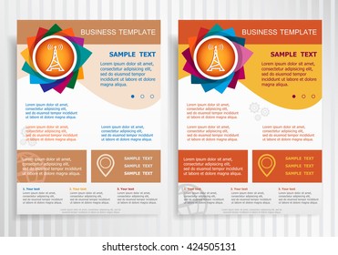 Transmitter symbol on abstract vector brochure template. Flyer layout. Flat style. 