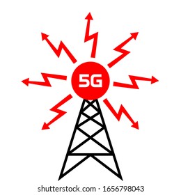 Transmitter tower 5G, vector icon on white background