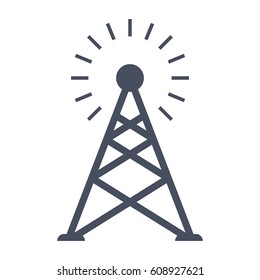 Transmitter tower or antenna, black vector silhouette