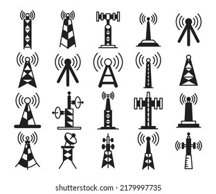 Transmitter Tower And Radio Mast Icons Set