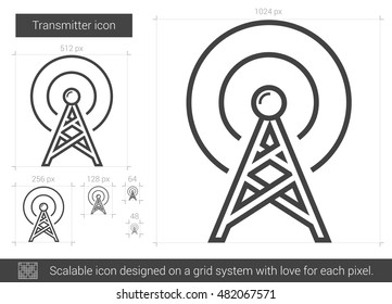Transmitter vector line icon isolated on white background. Transmitter line icon for infographic, website or app. Scalable icon designed on a grid system.