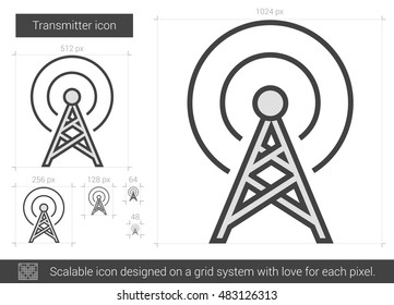 Transmitter vector line icon isolated on white background. Transmitter line icon for infographic, website or app. Scalable icon designed on a grid system.