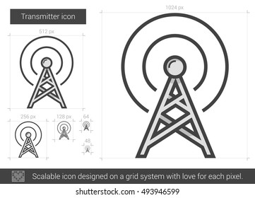 Icono de línea vectorial del transmisor aislado en fondo blanco. Icono de línea de transmisor para infografía, sitio web o aplicación. Icono escalable diseñado en un sistema de cuadrícula.