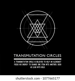 Transmutation circle. Black background. Stock vector.