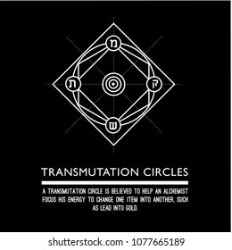 Transmutation circle. Black background. Stock vector.