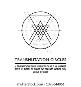 Transmutation circles. Line art. Alchemical abstract symbol. Sacred geometry. White background. Stock vector.