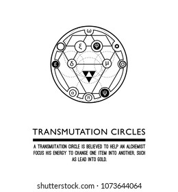 Transmutation circles. Line art. Alchemical abstract symbol. Sacred geometry. White background. Stock vector.