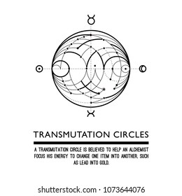Transmutation circles. Line art. Alchemical abstract symbol. Sacred geometry. White background. Stock vector.