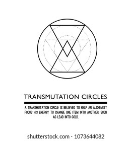 Transmutation circles. Line art. Alchemical abstract symbol. Sacred geometry. White background. Stock vector.
