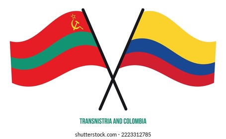 Transnistria and Colombia Flags Crossed And Waving Flat Style. Official Proportion. Correct Colors.