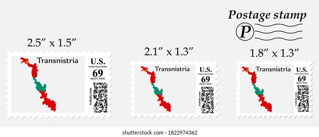 Mapa de la bandera de Transnistria en el sello postal de diferente tamaño.