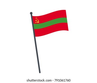 Transnistria flag. The national flag of Transnistria on a pole. The waving flag. The sign and symbol of the country. Realistic vector on white.