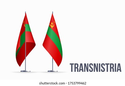 Transnistria flag state symbol isolated on background national banner. Greeting card National Independence Day Pridnestrovian Moldavian Republic. Illustration banner with realistic state flag of PMR.