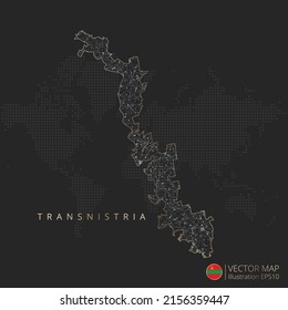 Transnistria map abstract geometric mesh polygonal light concept with black and white glowing contour lines countries and dots on dark background. Vector illustration.