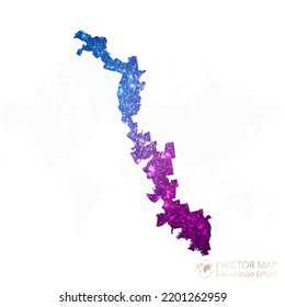 Mapa de Transnistria en azul con alambre geométrico con gradiente de estilo poligonal púrpura sobre fondo blanco. Ilustración vectorial Eps10.