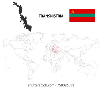 Transnistria map on a world map with flag on white background.