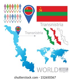 Transnistria. Pridnestrovian Moldavian Republic. flag. World Map vector Illustration.