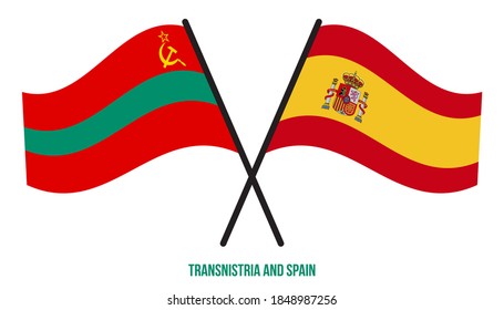 Transnistria and Spain Flags Crossed And Waving Flat Style. Official Proportion. Correct Colors.