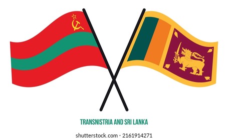 Transnistria and Sri Lanka Flags Crossed And Waving Flat Style. Official Proportion. Correct Colors.