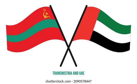 Transnistria and UAE Flags Crossed And Waving Flat Style. Official Proportion. Correct Colors.