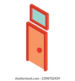 Transom icon isometric vector. Modern wooden front door with square top window. Exterior, construction and repair concept