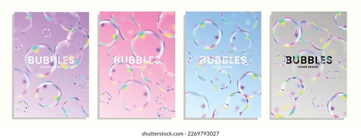 diseño transparente y abstracto de la cubierta de burbujas, un conjunto de diseños de portada de tamaño A4 con el tema de las burbujas que vuelan en el aire, para cubiertas, revistas, folletos, volantes, carteles, etc.