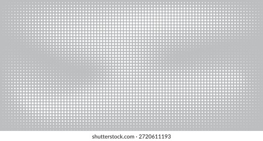 Transparente Farbverlauf-Textur mit Punkt-Silber-Halbton. Verschwindender Polka-Punkt-Hintergrund. Wiederholte Punktkorrektur Abstrakte einfache Kunst