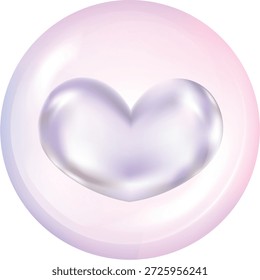 Transparencia 3d forma de corazón fondo de gradiente de color cromado holográfico. Morfismo vítreo con superficie brillante, brillante y reflectante.