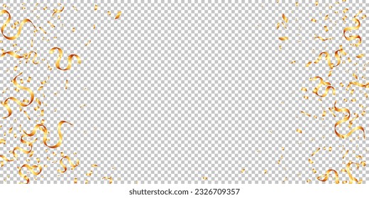 fondo de transparencia oro confetti y cintas aisladas otoño decoración festiva para la celebración de la fiesta de cumpleaños. ilustración vectorial