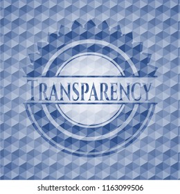 Transparency blue badge with geometric background.