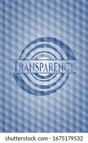 Transparency blue emblem or badge with abstract geometric polygonal pattern background. Vector Illustration. Detailed.