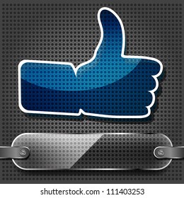 transparency blue "Like" symbol with glass plate on the metallic background