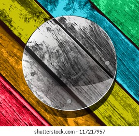 transparency circular plate on the colorful wooden planks