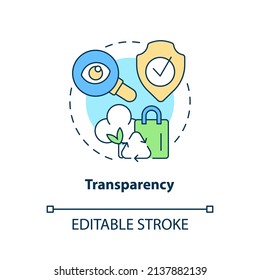 Transparency concept icon. Circular economy emergent feature abstract idea thin line illustration. Business ethics. Isolated outline drawing. Editable stroke. Arial, Myriad Pro-Bold fonts used